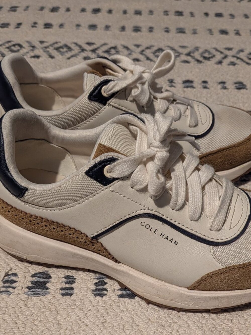 Cole Haan Women’s White/Tan Suede & Leather Low-Top Sneakers - Size 5